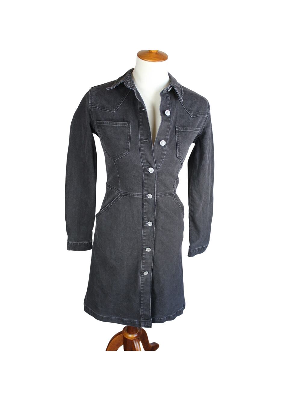 Gap Denim Dress Womens 0 Black Button Front Mini Western Y2K Festival Rodeo